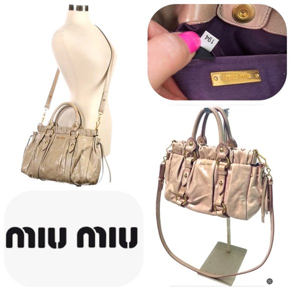 Auc Miu Miu Vitello Lux Gathered Shine Crossbody/Satchel/bag - Picture 6 of 16